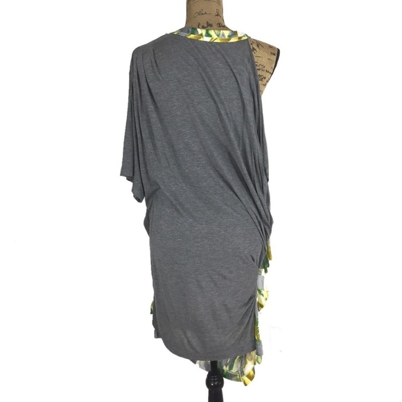 BCBGMaxAzria Runway Gray Splatter Lime Drape Dress - Picture 3 of 4